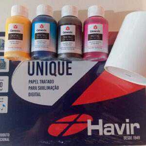 Kit Tinta Sublimática 4 cores (Gênesis) + Papel Sublimático pacote com 100 Folhas (Havir) + Caneca Branca (Live)